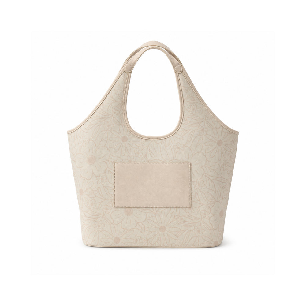 Grace Collection Jacquard Curve Tote Bag - BEIGE FLORA